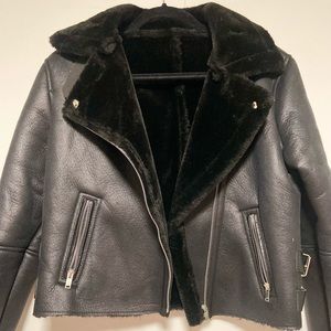 Black Biker Jacket with Sherpa Lining